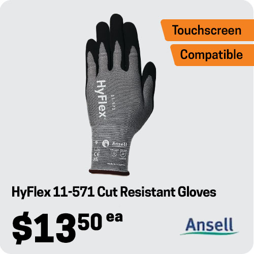 Ansell Earth HyFlex® 11-571 Cut Resistant Gloves - Cut D - Intercept® liner - Nitrile Palm Coat - Touchscreen - Thumb crotch - Grey/Black